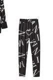 Pink Casual British Style Letter Print Patchwork O Neck Long Sleeve Two Pieces