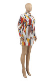 Multicolor Fashion Casual Print Cardigan Turndown Collar Long Sleeve Two Pieces