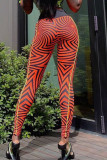 Orange Street Sportswear Print Patchwork Skinny High Waist Pencil Full Print Bottoms
