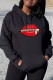 Black Fashion Casual Lips Printed Basic Hooded Collar Tops