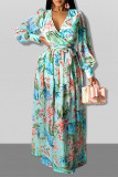 Yellow Sweet Print Patchwork V Neck Straight Dresses