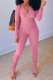 Pink Casual Solid Patchwork Fold Zipper Zipper Collar Long Sleeve Two Pieces