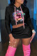 Black Casual Print Patchwork Hooded Collar Long Sleeve Two Pieces