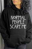 Black Fashion Casual Letter Print Basic Hooded Collar Tops