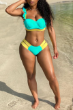 Tangerine Red Sexy Solid Patchwork Flounce Swimwears