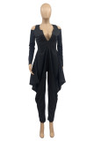Purple Fashion Casual Solid Basic V Neck Harlan Jumpsuits