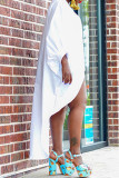 White Fashion Casual Solid Asymmetrical V Neck Tops