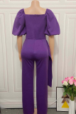 Purple Casual Solid Make Old Square Collar Straight Jumpsuits