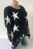 Red Casual Print The stars Ripped Patchwork O Neck Tops