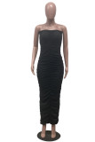 Black Fashion Sexy Solid Backless Fold Strapless Sleeveless Dress