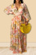 Yellow Sweet Print Patchwork V Neck Straight Dresses