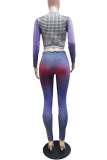 Fuchsia Street Print Patchwork O Neck Long Sleeve Two Pieces