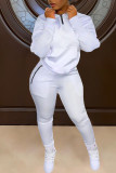White Casual Solid Patchwork Pocket Zipper Collar Long Sleeve Two Pieces