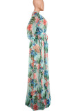 Yellow Sweet Print Patchwork V Neck Straight Dresses