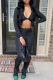 Black Sexy Solid Split Joint V Neck Long Sleeve Two Pieces