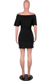Black Sexy Solid Split Joint Off the Shoulder Straight Dresses