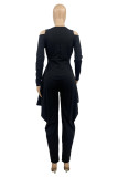 Purple Fashion Casual Solid Basic V Neck Harlan Jumpsuits