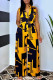 Yellow Fashion Casual Print Basic V Neck Regular Jumpsuits