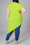 Yellow Fashion Casual Solid Asymmetrical O Neck Plus Size Tops