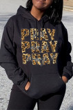 Black Fashion Casual Letter Print Basic Hooded Collar Tops