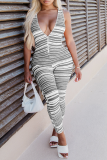 Yellow Sexy Striped Patchwork V Neck Skinny Jumpsuits