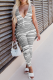 Grey Sexy Striped Patchwork V Neck Skinny Jumpsuits