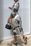 Yellow Fashion Sexy Print Slit Turndown Collar Shirt Dress