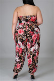 Multicolor Fashion Casual Print Cardigan Pants Plus Size Three-piece Set