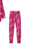 Pink Casual British Style Letter Print Patchwork O Neck Long Sleeve Two Pieces