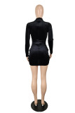 Red Sexy Patchwork See-through Turtleneck Long Sleeve Dresses