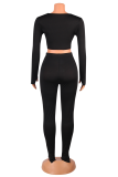 Pink Sexy Solid Split Joint V Neck Long Sleeve Two Pieces