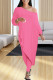 Pink Casual Solid Patchwork Asymmetrical Off the Shoulder Three Quarter Two Pieces