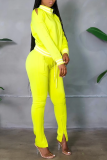 Yellow Casual Solid Patchwork Zipper Collar Long Sleeve Two Pieces