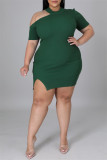 Black Sexy Casual Plus Size Solid Hollowed Out Slit O Neck Short Sleeve Dress