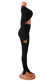 Pink Sexy Solid Split Joint V Neck Long Sleeve Two Pieces
