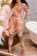 Orange Sexy Print Patchwork Hooded Collar Long Sleeve Two Pieces