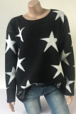 Red Casual Print The stars Ripped Patchwork O Neck Tops