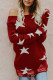 Red Casual Print The stars Ripped Patchwork O Neck Tops