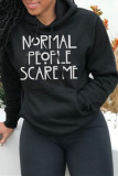 Black Fashion Casual Letter Print Basic Hooded Collar Tops