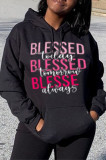 Black Fashion Casual Letter Print Basic Hooded Collar Tops