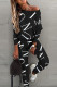 Black Casual British Style Letter Print Patchwork O Neck Long Sleeve Two Pieces