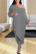 Grey Casual Solid Patchwork Asymmetrical Off the Shoulder Three Quarter Two Pieces
