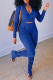 Pink Casual Solid Patchwork Fold Zipper Zipper Collar Long Sleeve Two Pieces