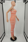 Yellow Sexy Striped Patchwork V Neck Skinny Jumpsuits