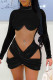 Black Sexy Patchwork See-through Turtleneck Long Sleeve Dresses