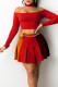 Red Casual Solid Patchwork Fold Without Belt Off the Shoulder Long Sleeve Two Pieces