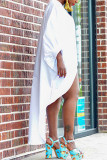 White Fashion Casual Solid Asymmetrical V Neck Tops