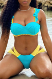 Tangerine Red Sexy Solid Patchwork Flounce Swimwears