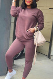 Brown Casual Solid Patchwork O Neck Long Sleeve Two Pieces