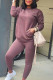 Brown Casual Solid Patchwork O Neck Long Sleeve Two Pieces